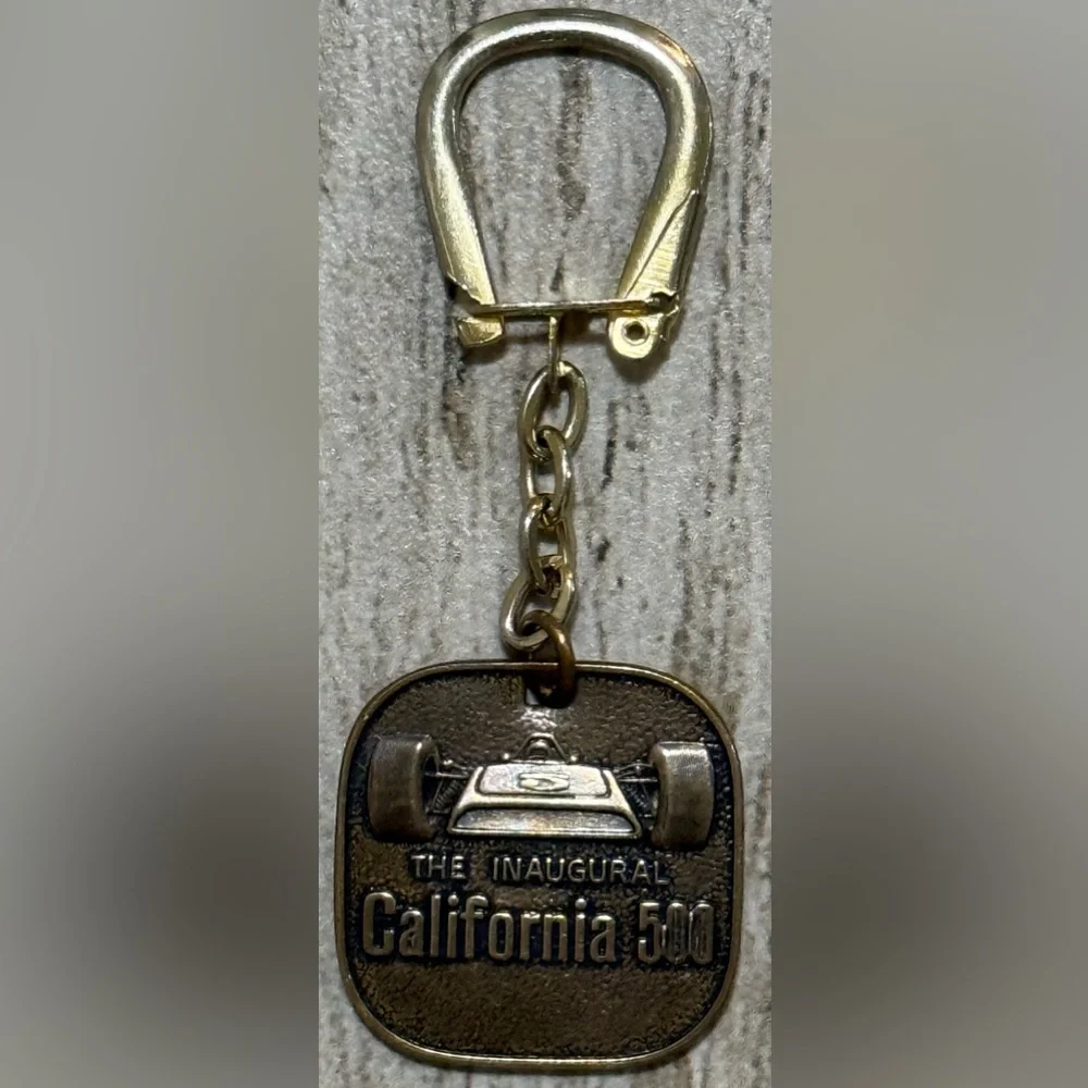 Vintage 1970 California 500 Inaugural Keychain Ontario Motor Speedway- Brass
